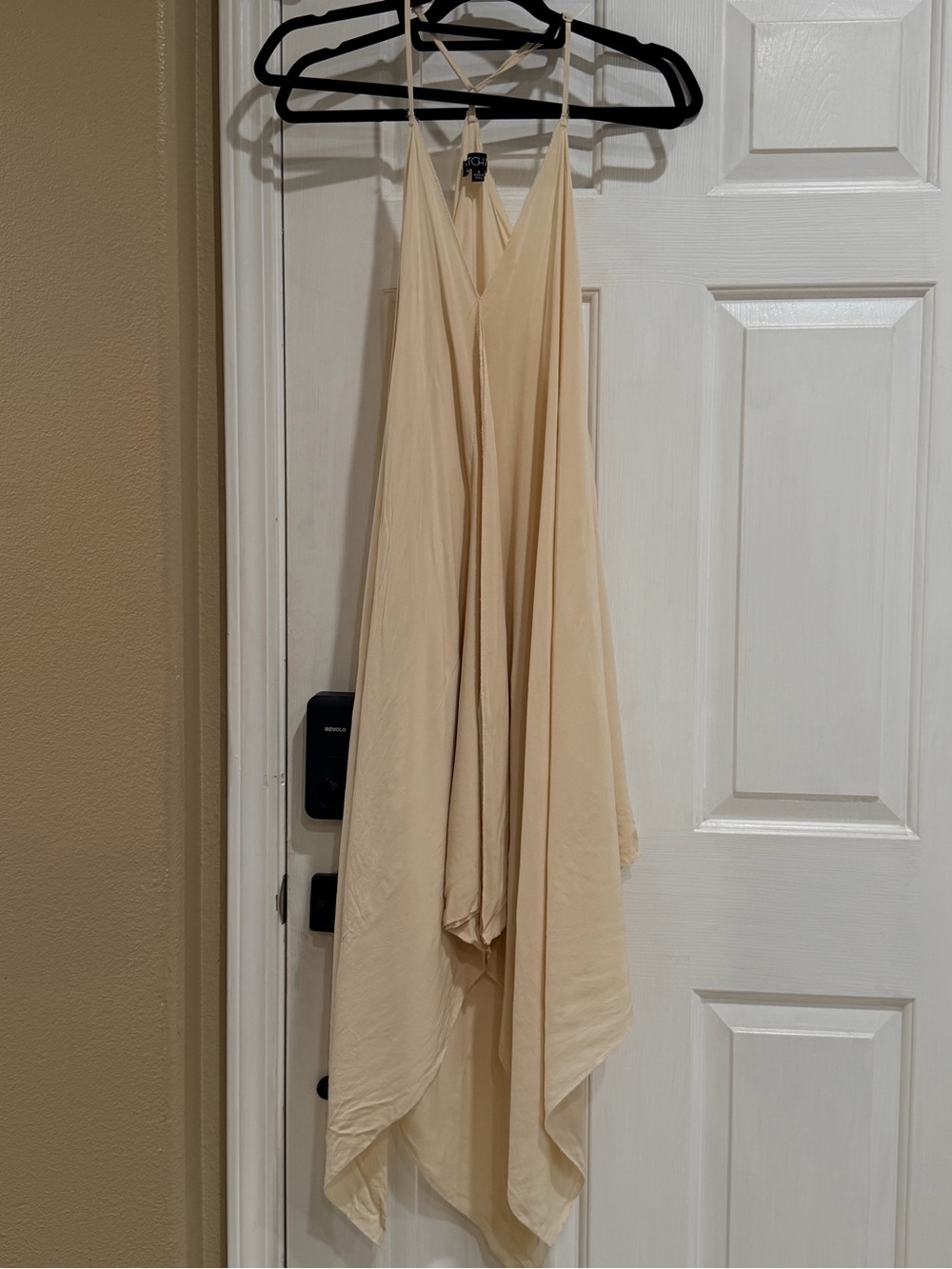 Women's Cream Maxi Dress with Draped Handkerchief Hem